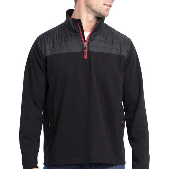 Eddie Bauer Mixed Media Black Fleece 1/4 Zip Sweatshirt Zip Pockets Mens XL - Picture 1 of 13